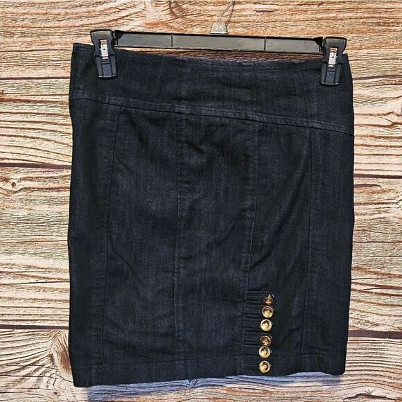 Leifsdottir jean skirt medium dark wash gold Pre-owned - Picture 1 of 7